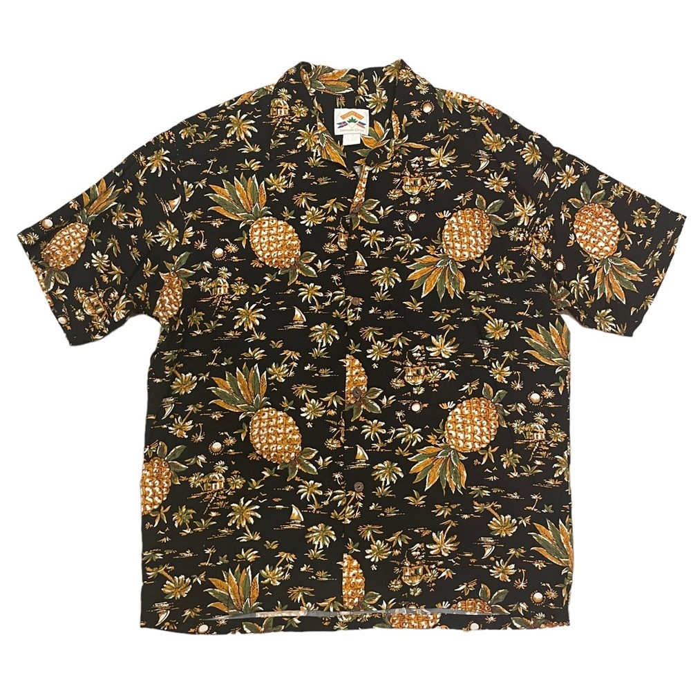 Vtg Pineapple Juice All Over Pineapple Graphic Hawaiian Shirt XL Short Sleeve